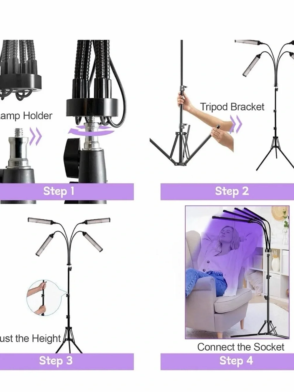 Home LED Tanning Lamp - Adjustable Floor Stand with Multi-Head UV Tanning Light